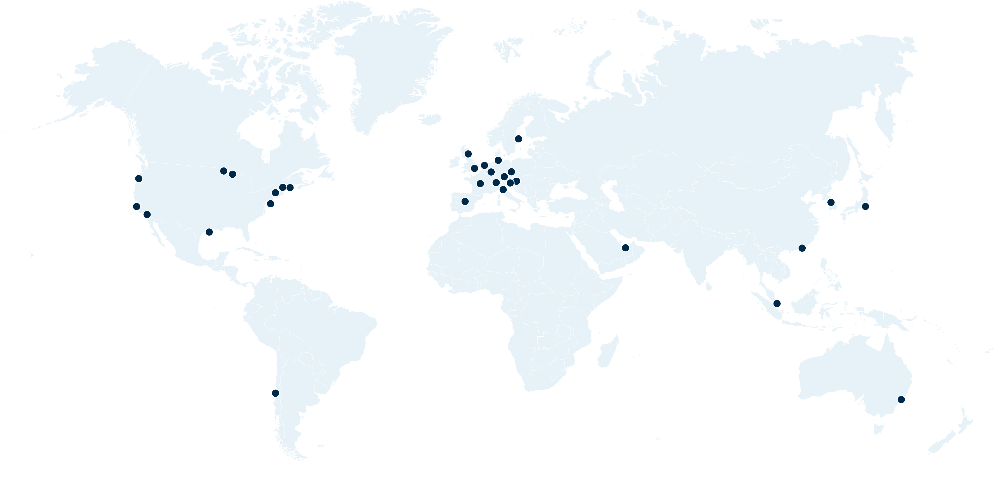 World map with dots showing Columbia Threadneedle office locations