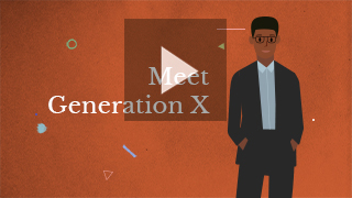 Meet Generation X video screenshot with an animated man wearing a black suit and white shirt